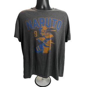 Naruto Uzumaki in action with the number “9” Shippuden XL Gray T-Shirt Anime Tee